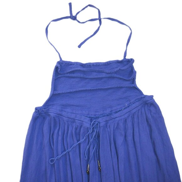NWT Free People Extratropical Maxi in Dark Blue Crinkled Halter Dress S - Picture 3 of 9